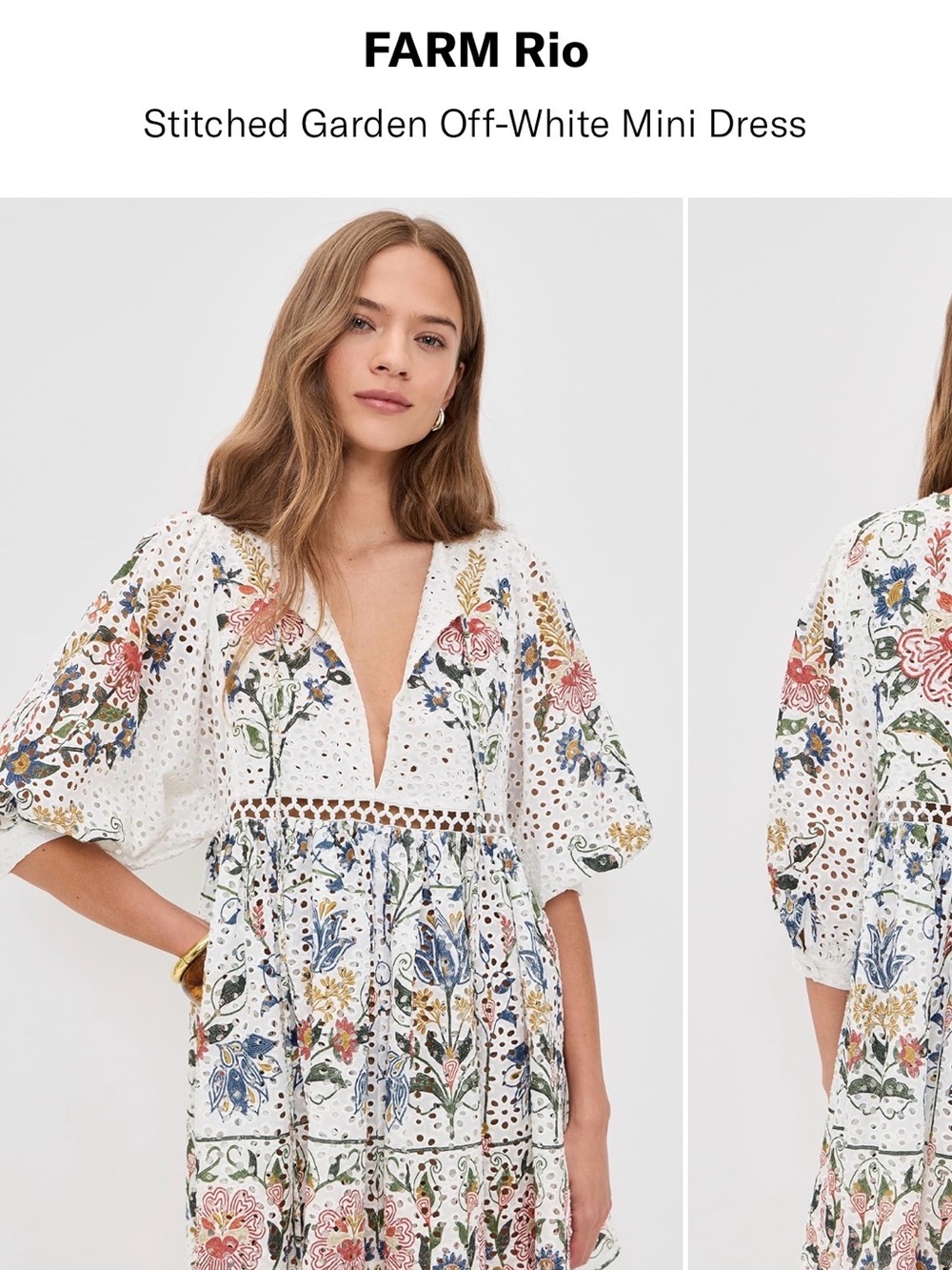 FARM Rio Off-White Floral Eyelet Mini with Multicolor Embroidery